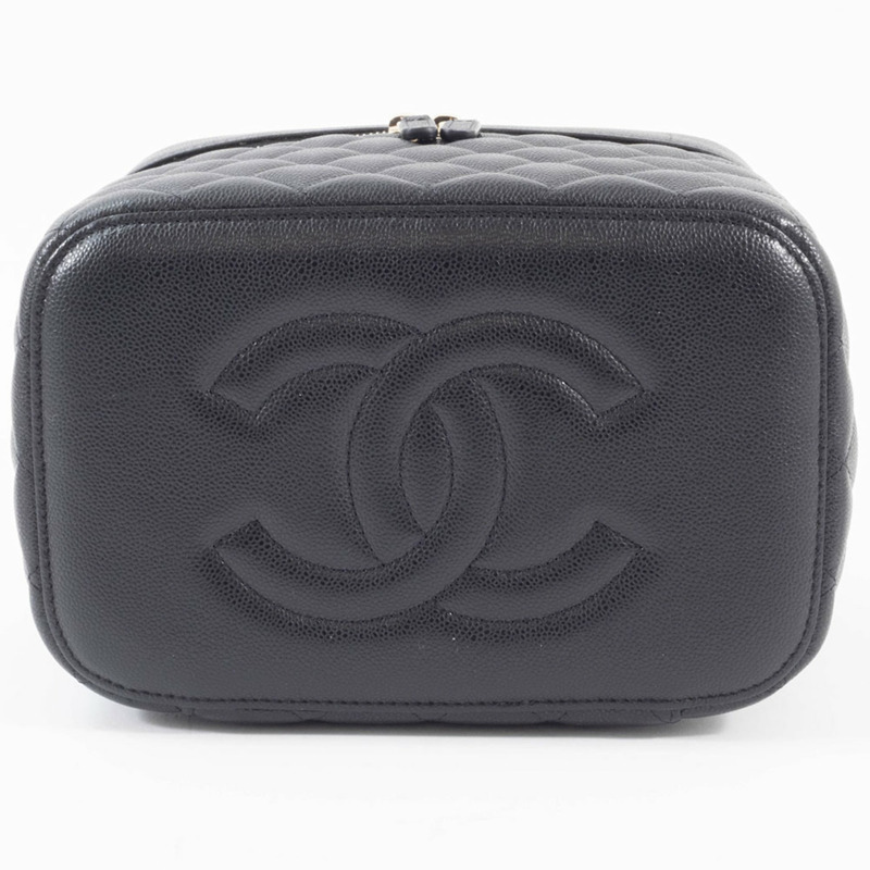 香奈兒經典永恆化妝包手袋 AP2573 魚子醬紋皮革黑色女士-5