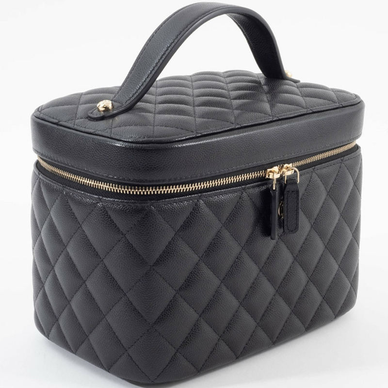 香奈兒經典永恆化妝包手袋 AP2573 魚子醬紋皮革黑色女士-6