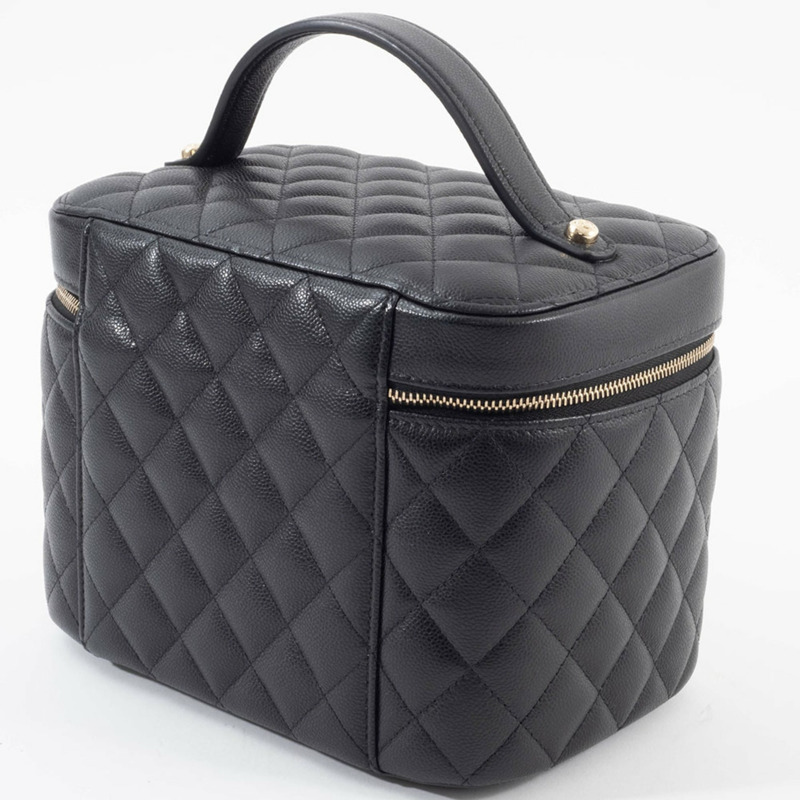 香奈兒經典永恆化妝包手袋 AP2573 魚子醬紋皮革黑色女士-7