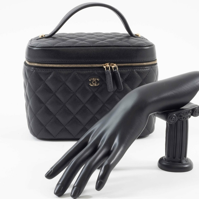 香奈兒經典永恆化妝包手袋 AP2573 魚子醬紋皮革黑色女士-9