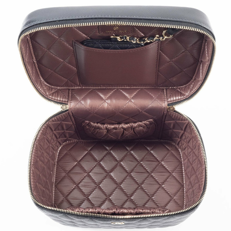 香奈兒經典永恆化妝包手袋 AP2573 魚子醬紋皮革黑色女士-11