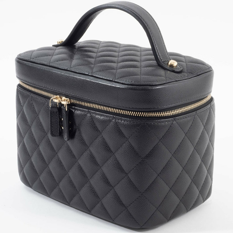 香奈兒經典永恆化妝包手袋 AP2573 魚子醬紋皮革黑色女士-14