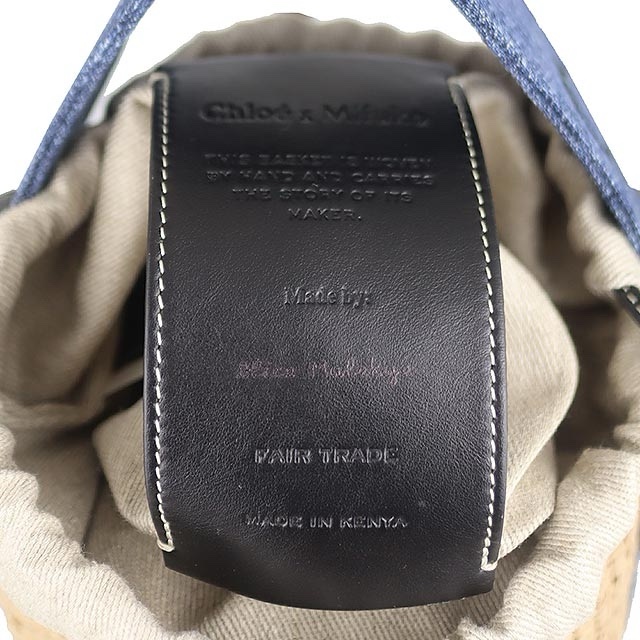 近新品-CHLOE WOODY BASKET 草編牛仔丹寧皮邊斜背/手提水桶包-9