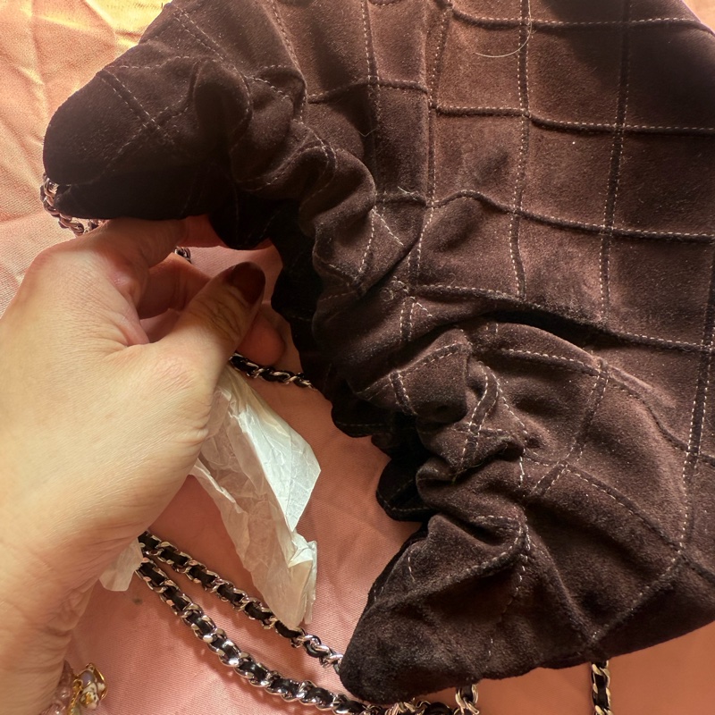 Tory Burch 麂皮鏈條流浪包9.8新-4