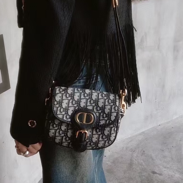 🌷DIOR迪奧經典老花帆布刺繡bobby 波比小號馬鞍包單肩斜挎包-3
