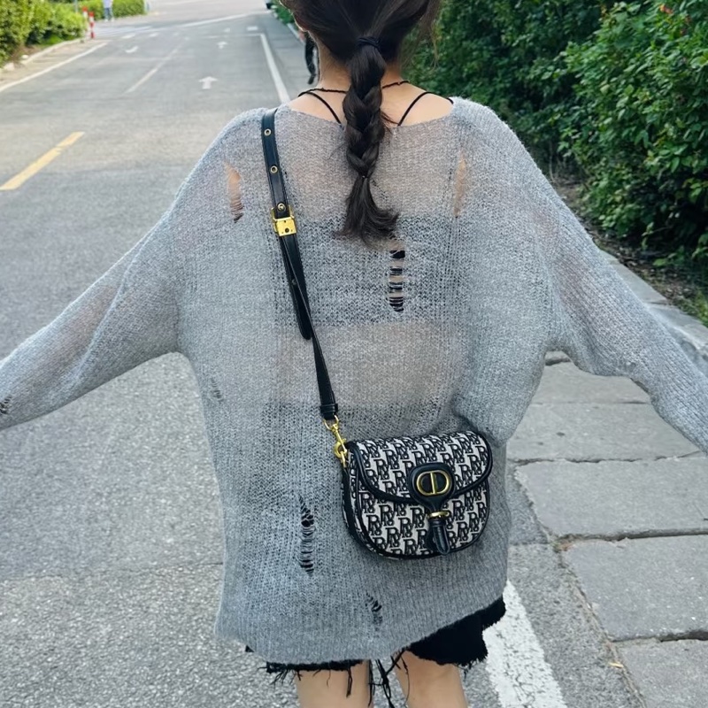 🌷DIOR迪奧經典老花帆布刺繡bobby 波比小號馬鞍包單肩斜挎包-33