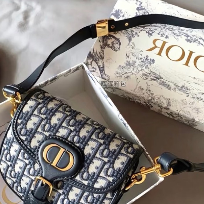 🌷DIOR迪奧經典老花帆布刺繡bobby 波比小號馬鞍包單肩斜挎包-35