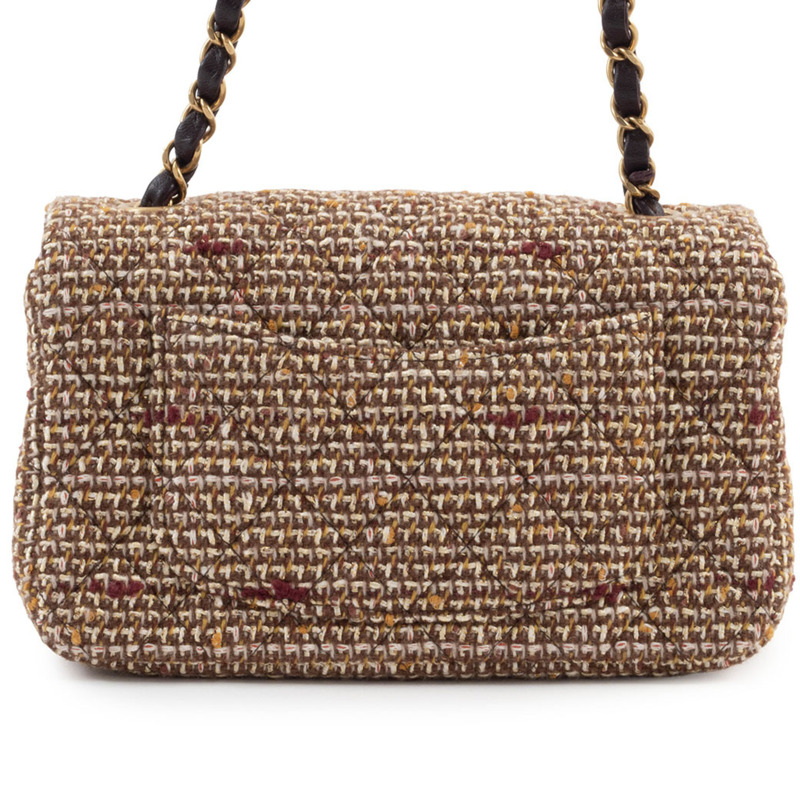 香奈兒絎縫肩背包,斜紋軟呢,棕色,鏈條,單蓋-2