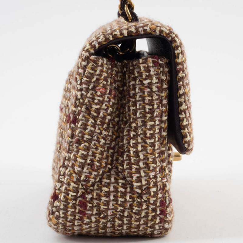 香奈兒絎縫肩背包,斜紋軟呢,棕色,鏈條,單蓋-3