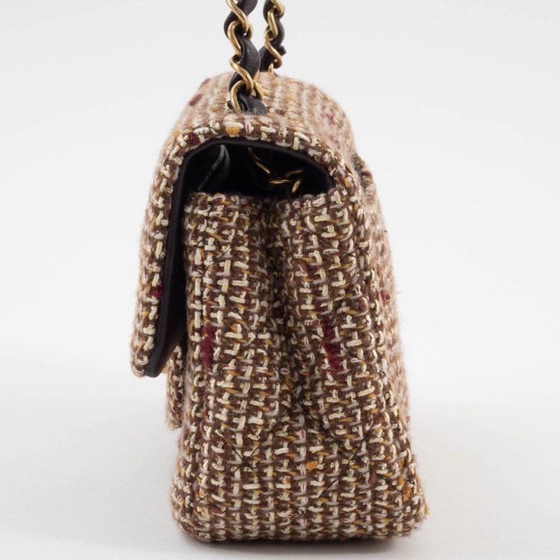 香奈兒絎縫肩背包,斜紋軟呢,棕色,鏈條,單蓋-4