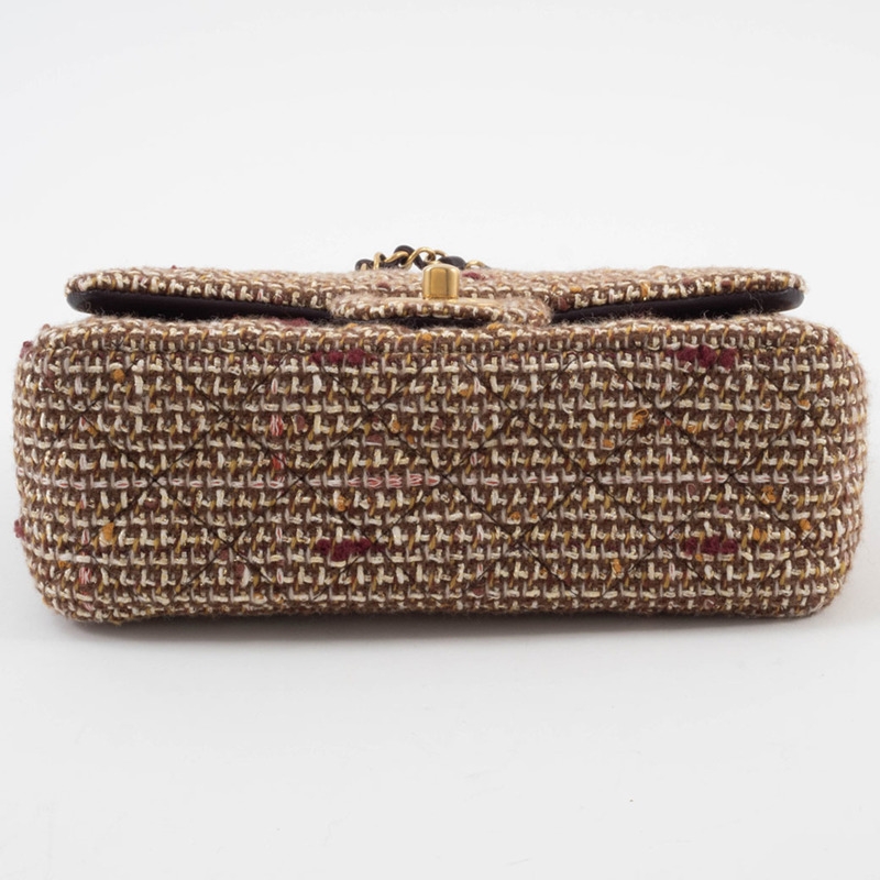 香奈兒絎縫肩背包,斜紋軟呢,棕色,鏈條,單蓋-6