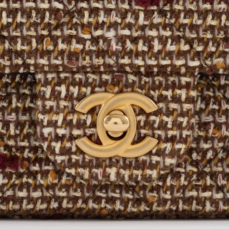 香奈兒絎縫肩背包,斜紋軟呢,棕色,鏈條,單蓋-9