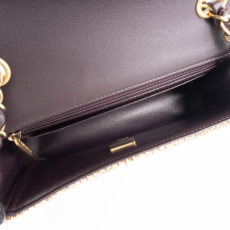 香奈兒絎縫肩背包,斜紋軟呢,棕色,鏈條,單蓋-12