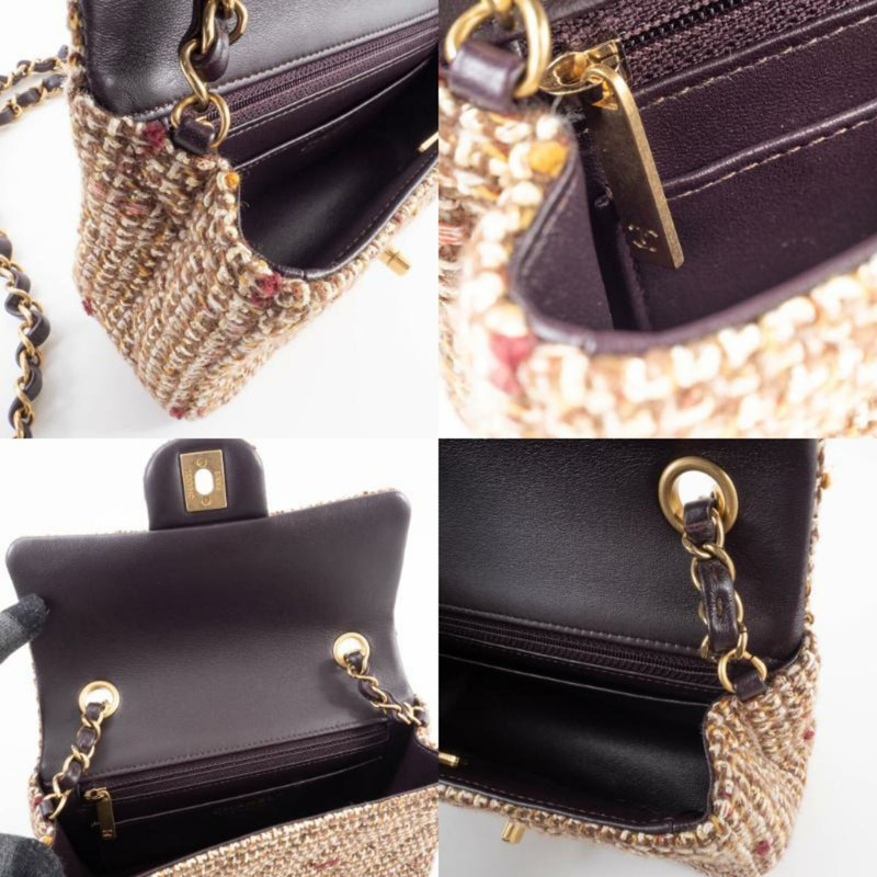 香奈兒絎縫肩背包,斜紋軟呢,棕色,鏈條,單蓋-13