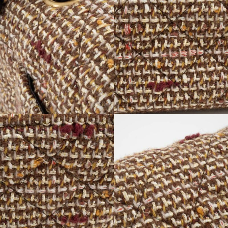 香奈兒絎縫肩背包,斜紋軟呢,棕色,鏈條,單蓋-16