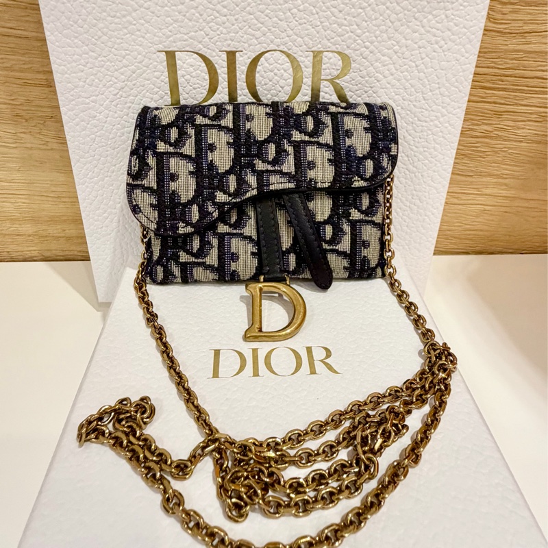 CHRISTIAN DIOR SADDLE 斜背包 PD3352軍藍 馬鞍 MINI 金鏈 兩用 斜背 腰包-1