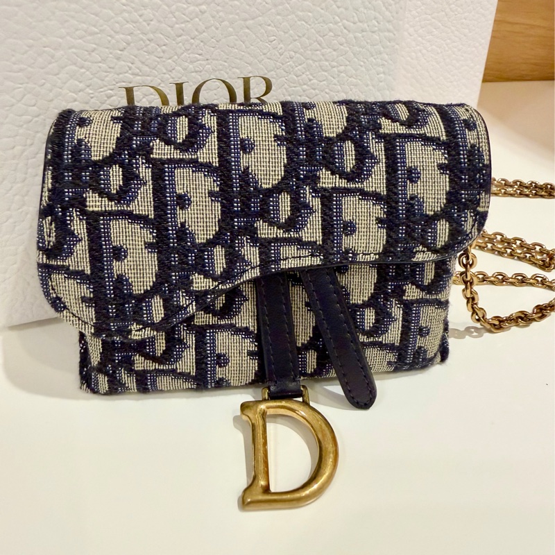 CHRISTIAN DIOR SADDLE 斜背包 PD3352軍藍 馬鞍 MINI 金鏈 兩用 斜背 腰包-5