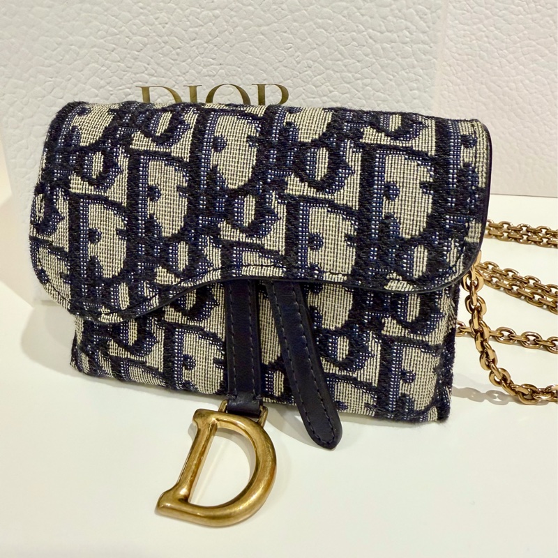 CHRISTIAN DIOR SADDLE 斜背包 PD3352軍藍 馬鞍 MINI 金鏈 兩用 斜背 腰包-6