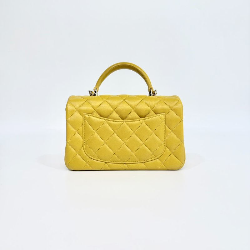 CHANEL - 芥末黃羊皮淡金釦手提把- Coco 20 cm-2