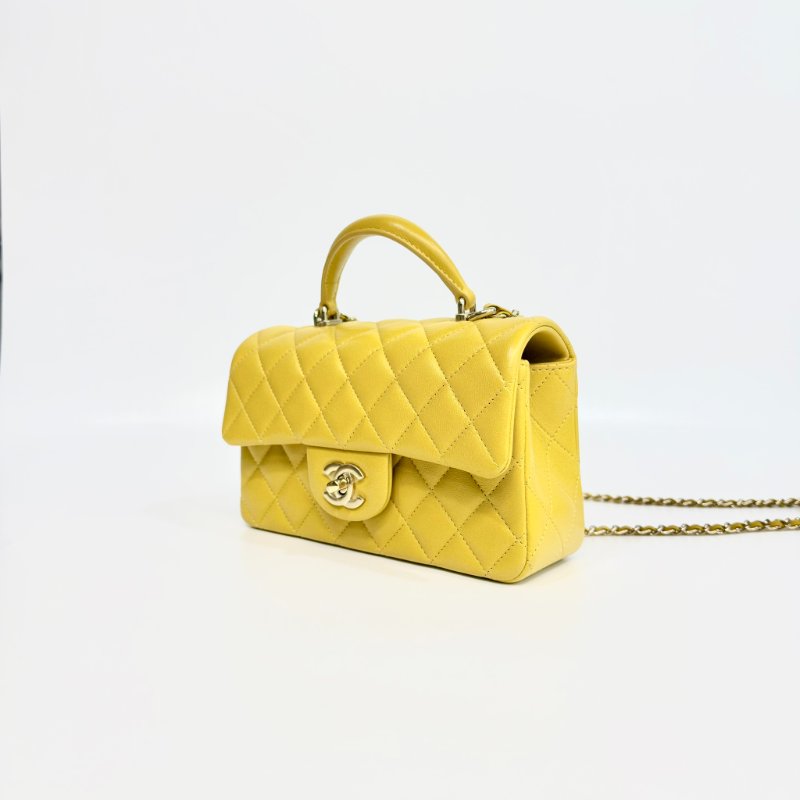CHANEL - 芥末黃羊皮淡金釦手提把- Coco 20 cm-3