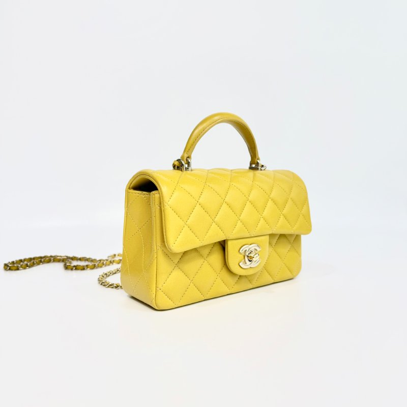 CHANEL - 芥末黃羊皮淡金釦手提把- Coco 20 cm-4