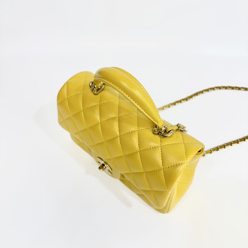 CHANEL - 芥末黃羊皮淡金釦手提把- Coco 20 cm-5