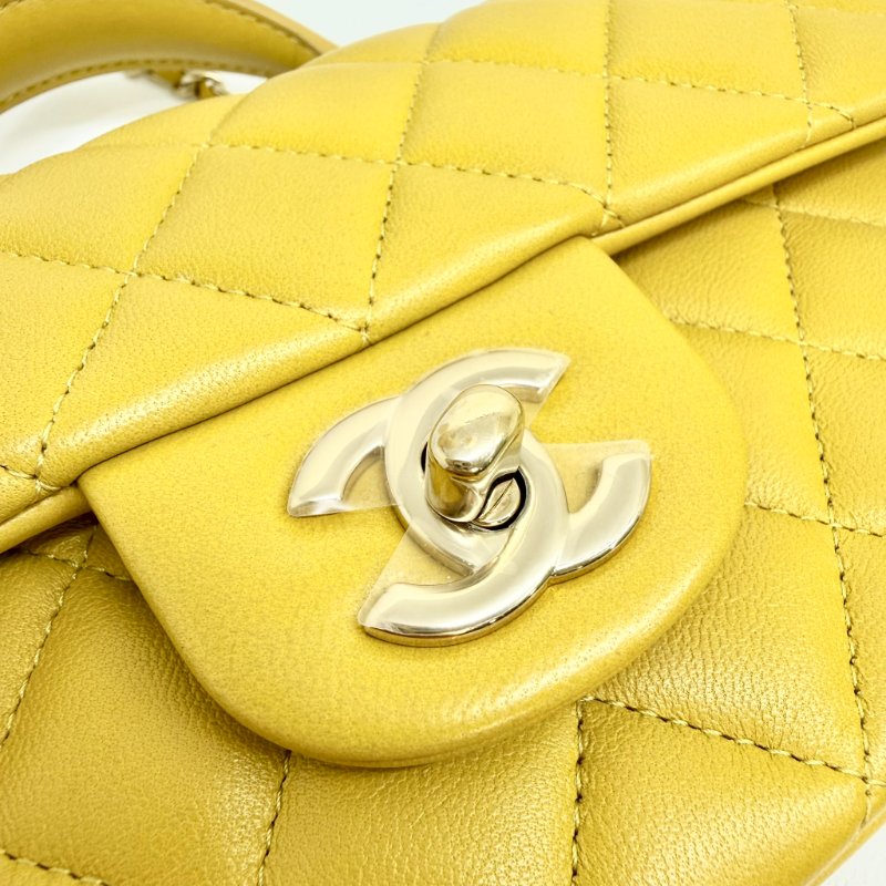 CHANEL - 芥末黃羊皮淡金釦手提把- Coco 20 cm-13
