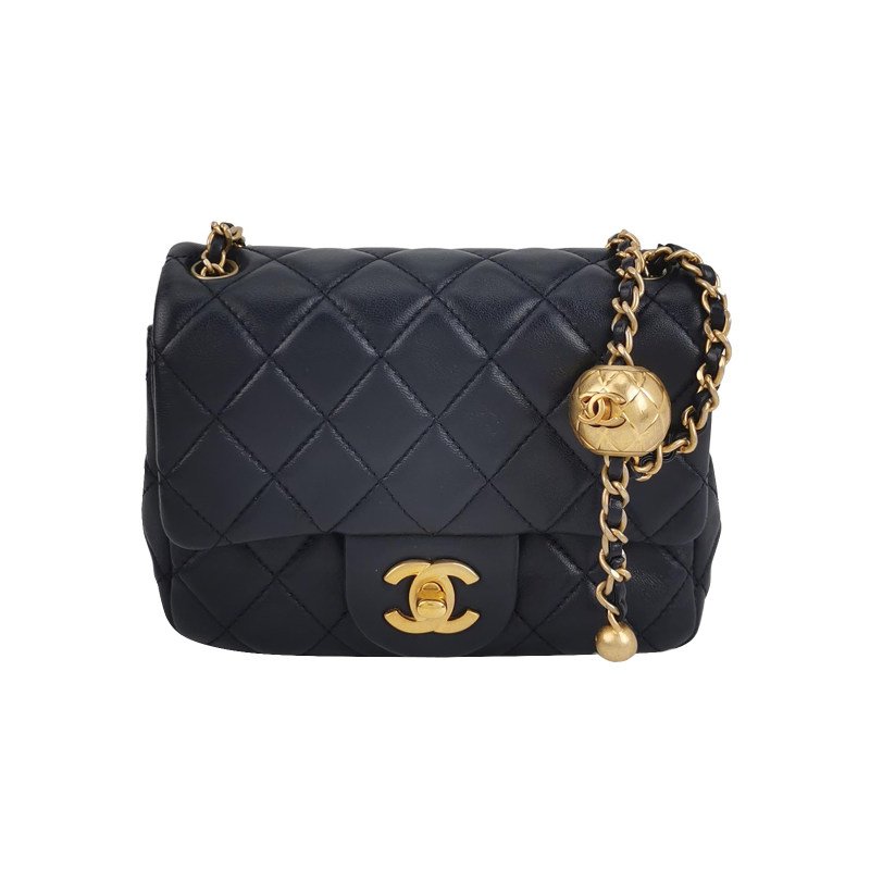 Chanel Classic Flap季節限定款方胖子羊皮菱格絎縫金球雙C扣皮穿鏈斜背包單肩包-0