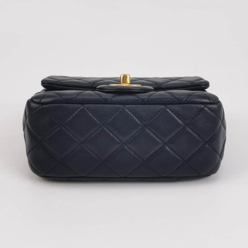 Chanel Classic Flap季節限定款方胖子羊皮菱格絎縫金球雙C扣皮穿鏈斜背包單肩包-5