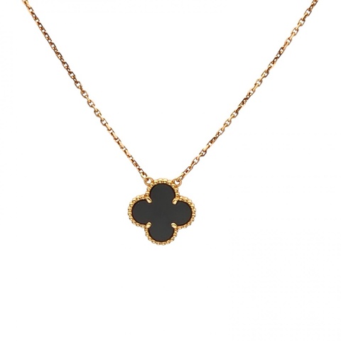 VAN CLEEF&ARPELS VintageAlhambra中號單花項鏈老扣18K黃金/縞瑪瑙