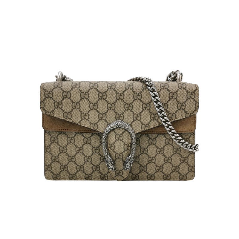 Gucci Dionysus酒神包中翻毛皮GG老花雙虎頭搭扣單肩包-0