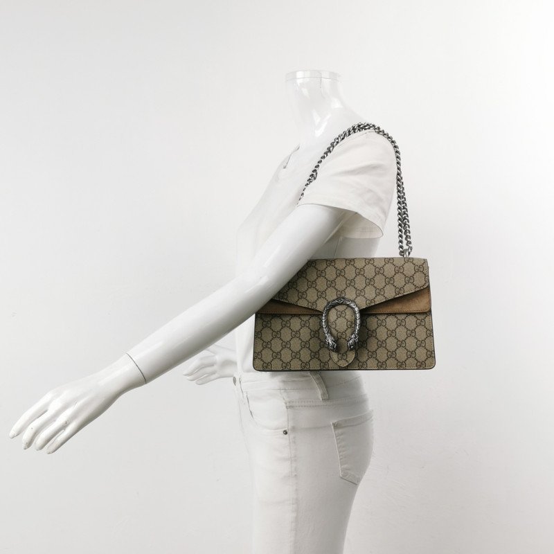 Gucci Dionysus酒神包中翻毛皮GG老花雙虎頭搭扣單肩包-1