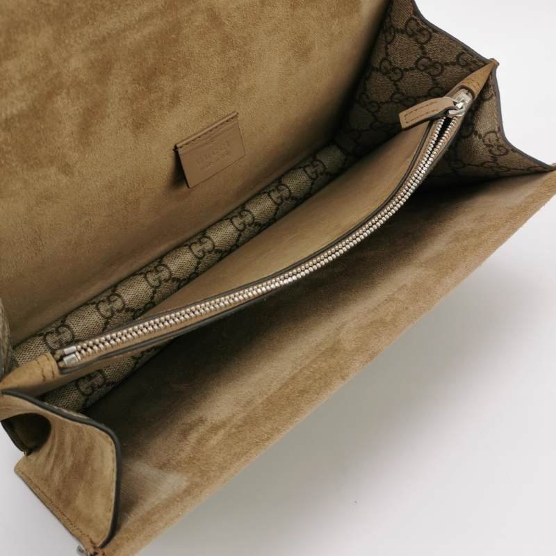 Gucci Dionysus酒神包中翻毛皮GG老花雙虎頭搭扣單肩包-6