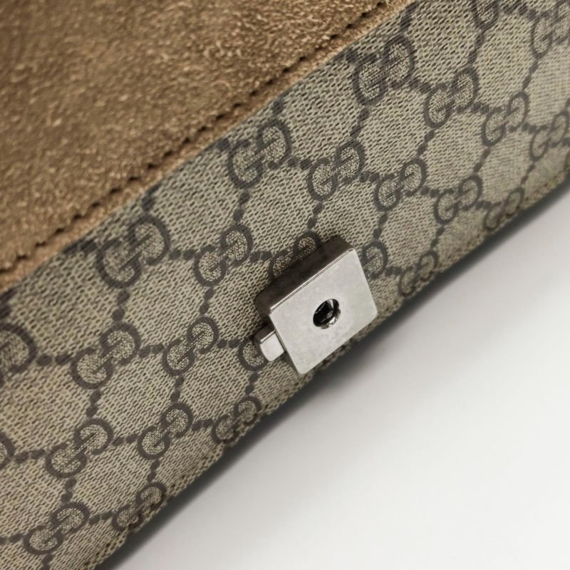 Gucci Dionysus酒神包中翻毛皮GG老花雙虎頭搭扣單肩包-10