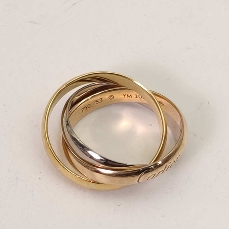 CARTIER Trinity三色金三環戒指中號18K黃金/18K白金/18K玫瑰金53-1