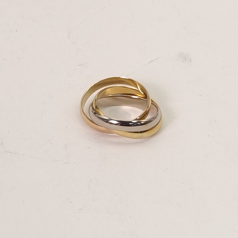 CARTIER Trinity三色金三環戒指中號18K黃金/18K白金/18K玫瑰金53-3