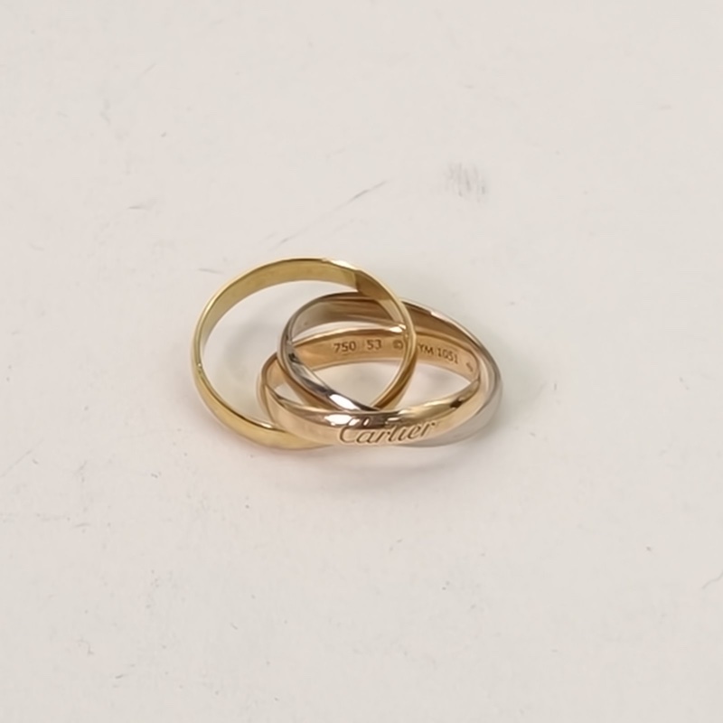 CARTIER Trinity三色金三環戒指中號18K黃金/18K白金/18K玫瑰金53-4