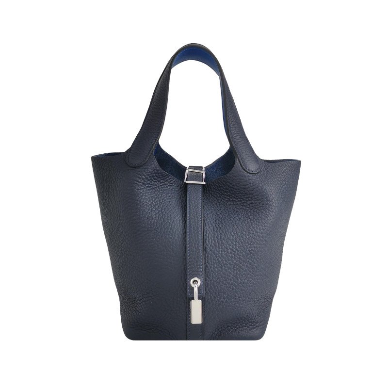 Hermes Picotin菜籃包18手提包Clemence(TC)牛皮銀扣71法國藍2Z午夜藍Z刻-0