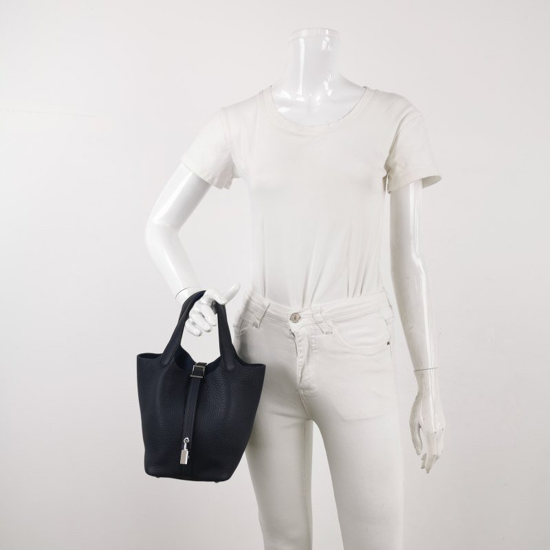 Hermes Picotin菜籃包18手提包Clemence(TC)牛皮銀扣71法國藍2Z午夜藍Z刻-1