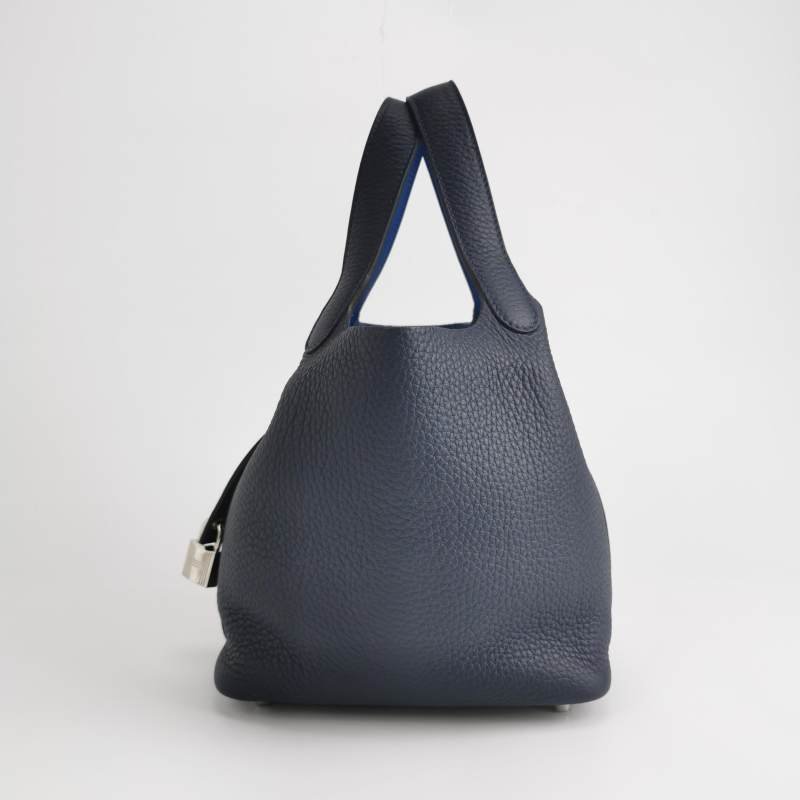Hermes Picotin菜籃包18手提包Clemence(TC)牛皮銀扣71法國藍2Z午夜藍Z刻-2
