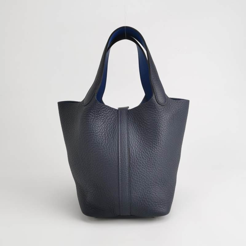 Hermes Picotin菜籃包18手提包Clemence(TC)牛皮銀扣71法國藍2Z午夜藍Z刻-4