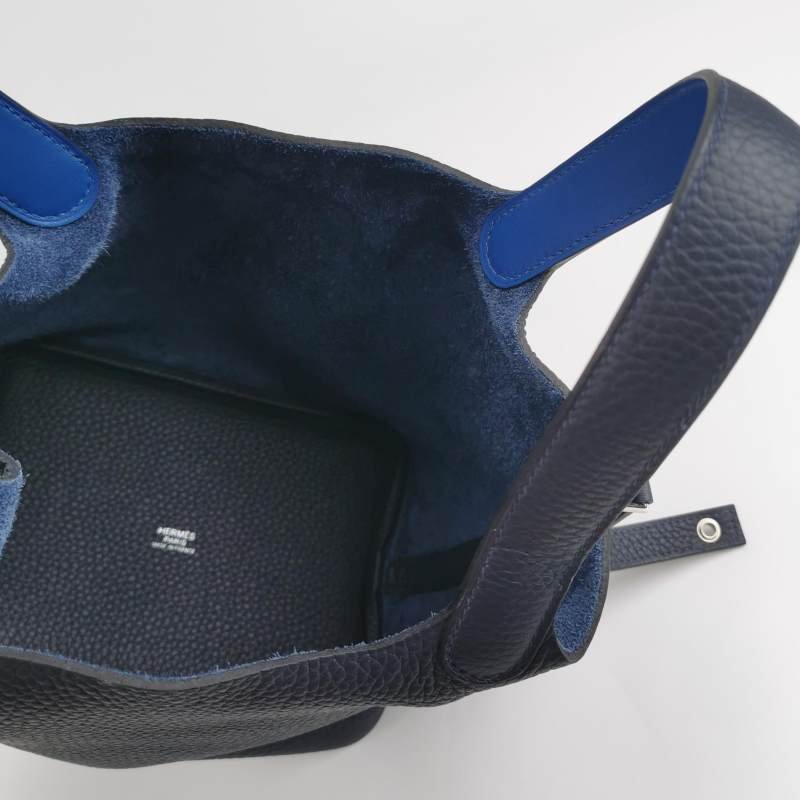 Hermes Picotin菜籃包18手提包Clemence(TC)牛皮銀扣71法國藍2Z午夜藍Z刻-6