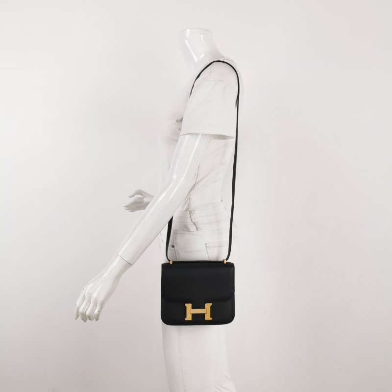 Hermes Constance康康19字母H扣單肩包Epsom牛皮金扣89黑色D刻-1