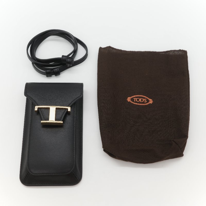 Tod’s Timeless T 黑色牛皮 手機包 耳機包 卡包 三合一 手提包 斜挎包 多功能-1