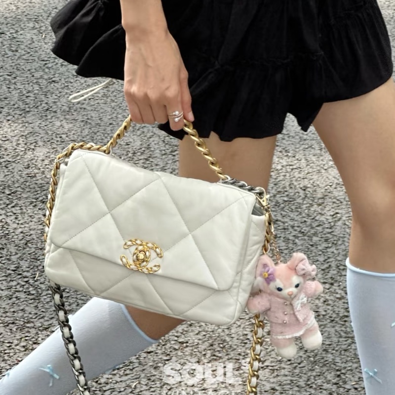 白雪公主來啦❄️99新🆕Chanel香奈兒白金菱格紋小號19bag單肩斜挎手提包-2