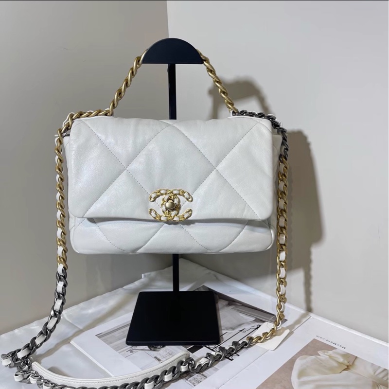 白雪公主來啦❄️99新🆕Chanel香奈兒白金菱格紋小號19bag單肩斜挎手提包-6