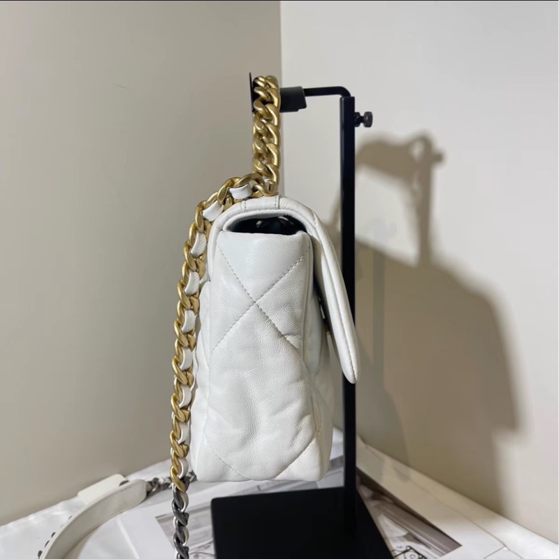 白雪公主來啦❄️99新🆕Chanel香奈兒白金菱格紋小號19bag單肩斜挎手提包-8