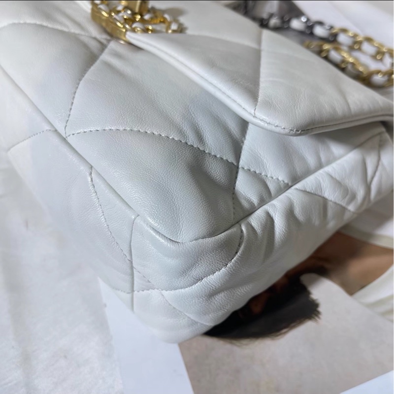 白雪公主來啦❄️99新🆕Chanel香奈兒白金菱格紋小號19bag單肩斜挎手提包-11