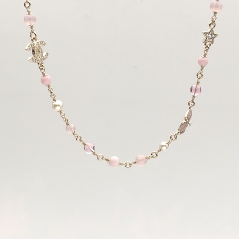 CHANEL 合金26C花朵雙C水鑽項鏈