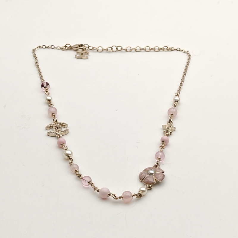 CHANEL 合金26C花朵雙C水鑽項鏈-1